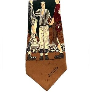 Huntington with Norman Rockwell Football Scene Tie - Green and Brown